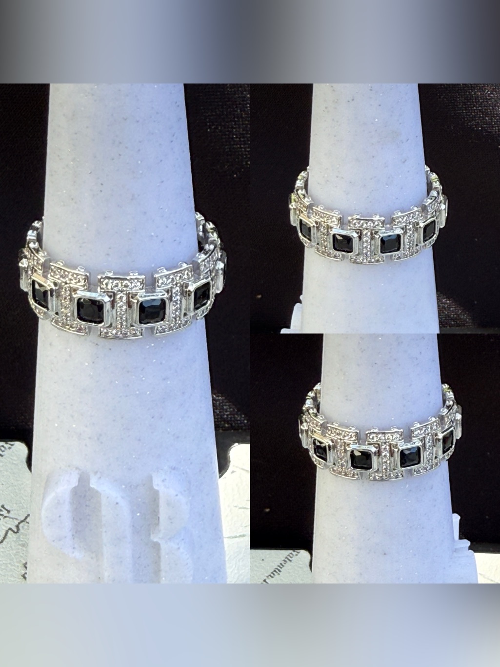 Untamed Size 12 Vintage-Inspired Silver Bracelet With Black Gem Accents